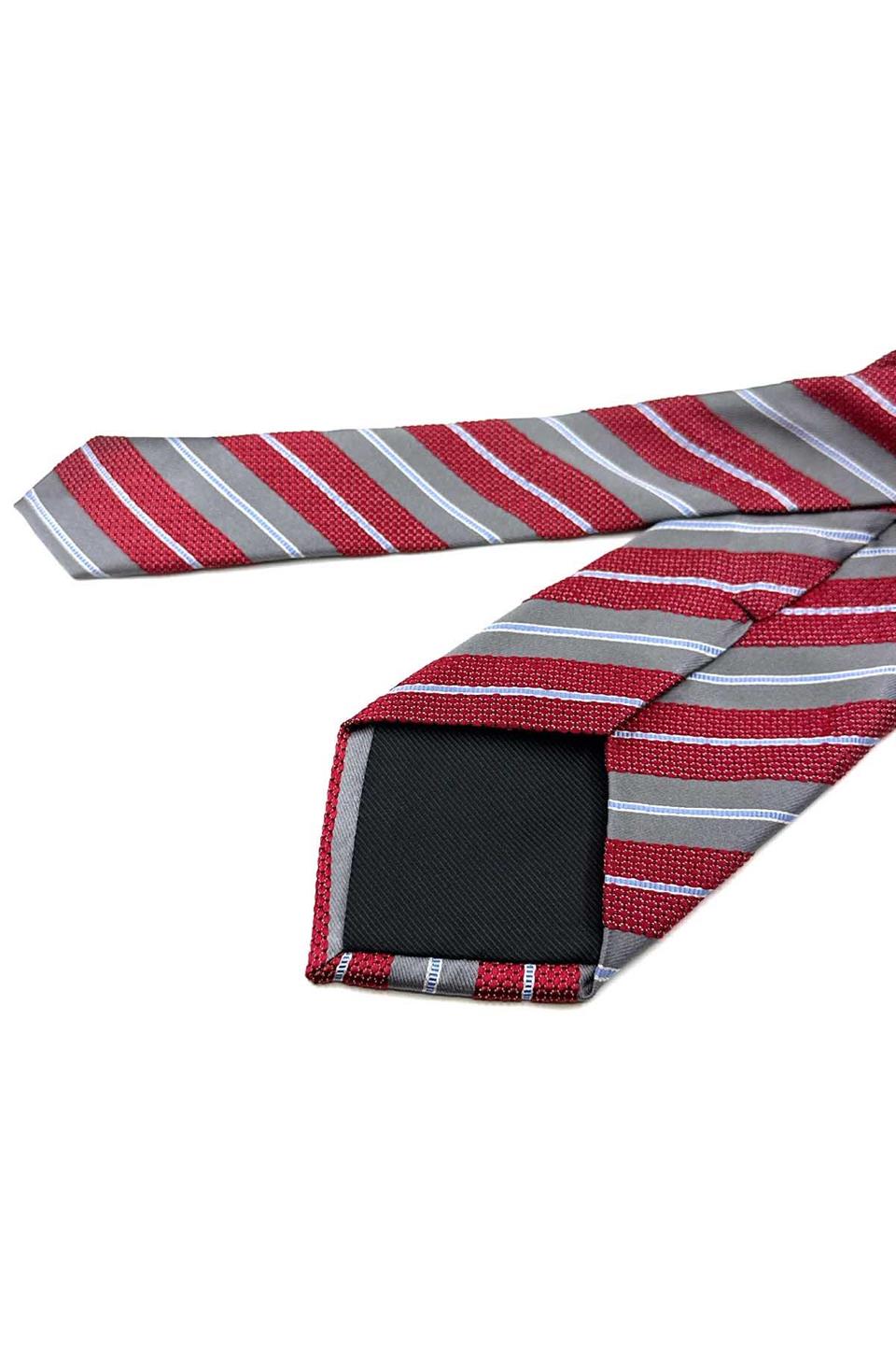 Bordo Çizgi Desen Mendilli Klasik Kravat İK1621