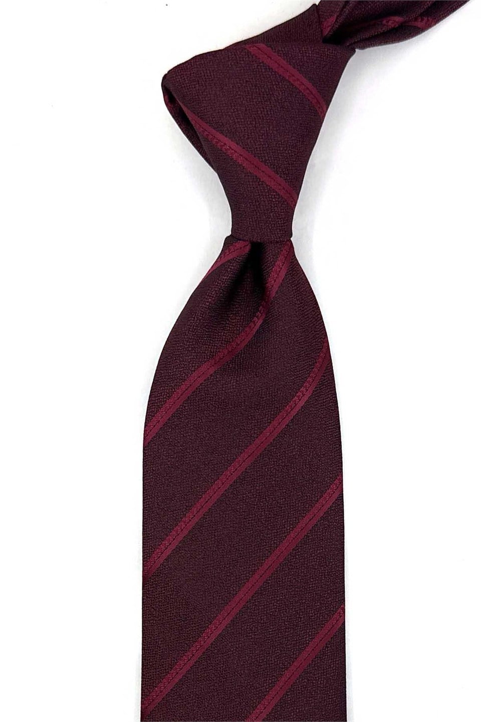 Bordo Çizgi Desen Mendilli Klasik Kravat KK14128