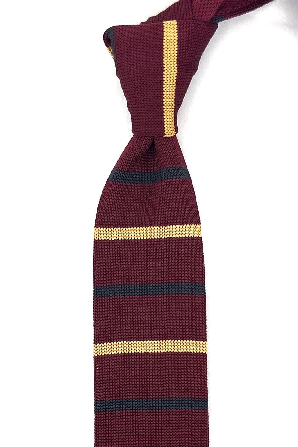 Bordo Çizgi Desen Örgü Kravat ÖR8331