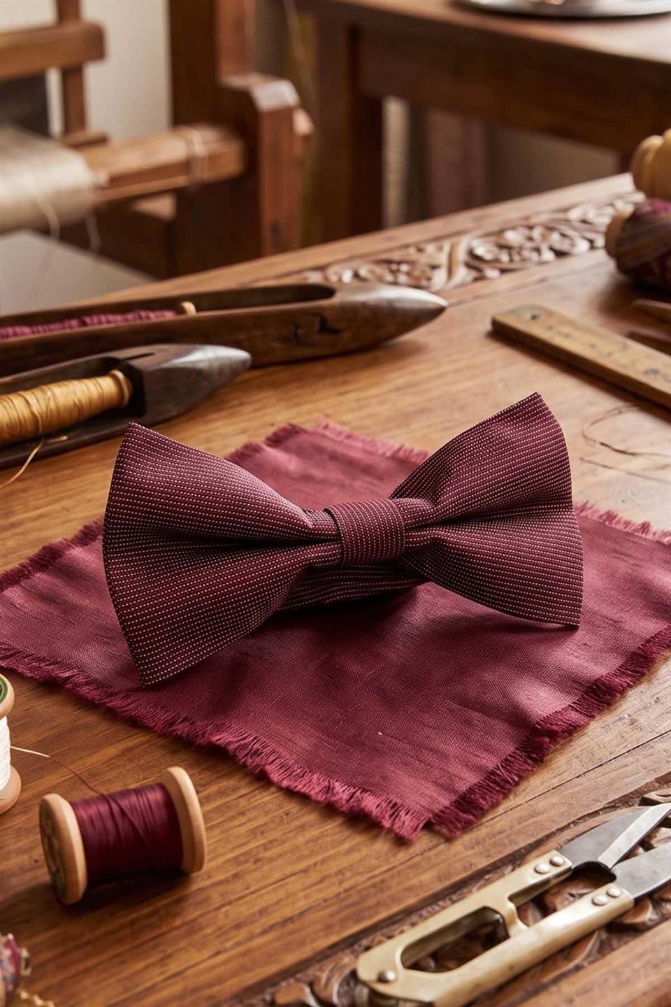 Bordo Çizgi İpek Papyon SB197