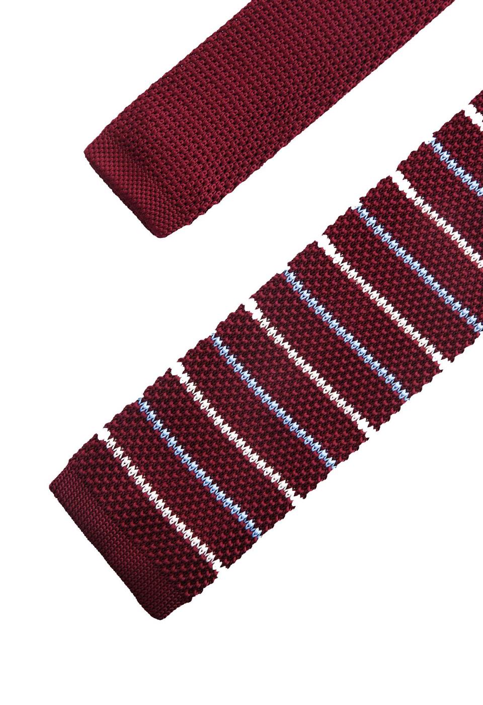 Bordo Çizgili Örgü Kravat 8194