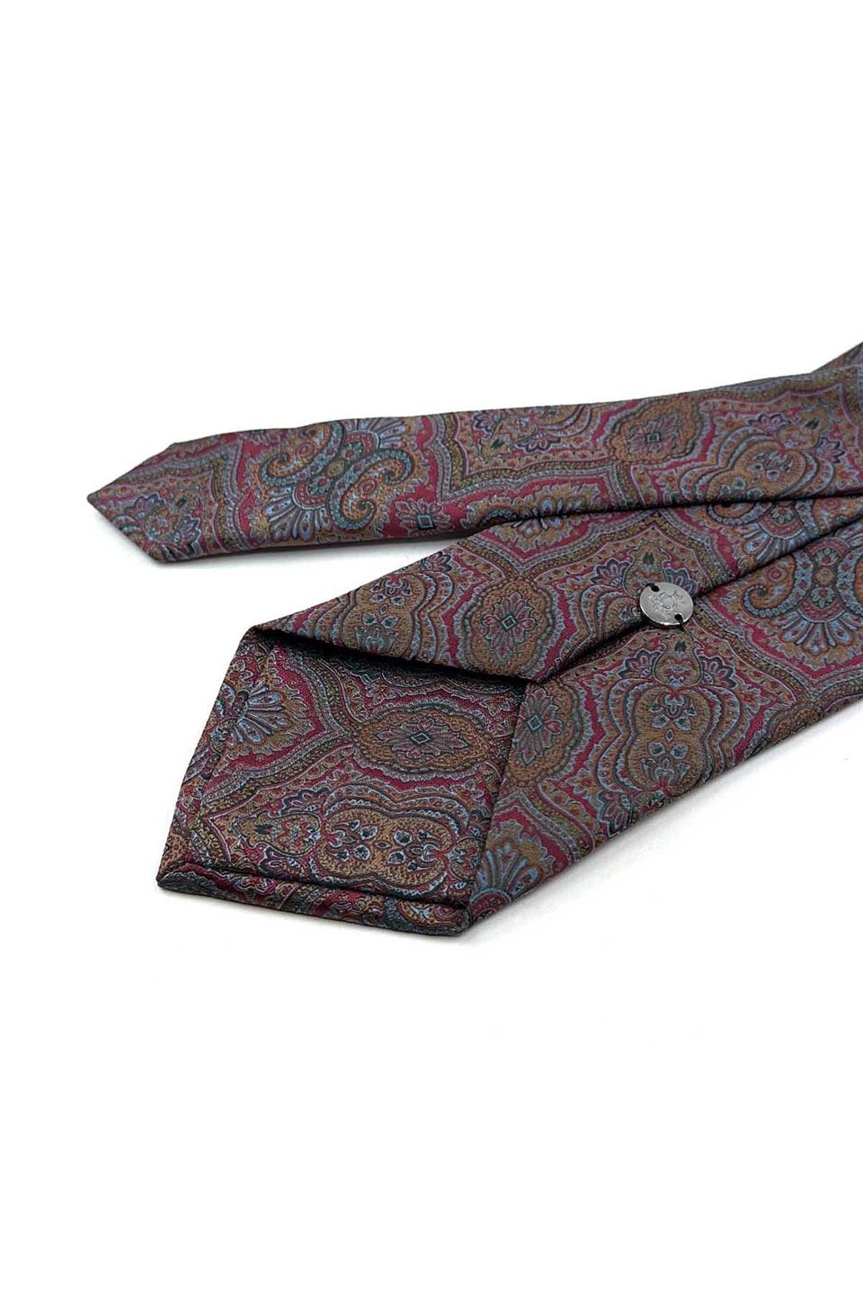 Bordo - Çok Renkli Motif Desen Mendilli Klasik Kravat KK13326
