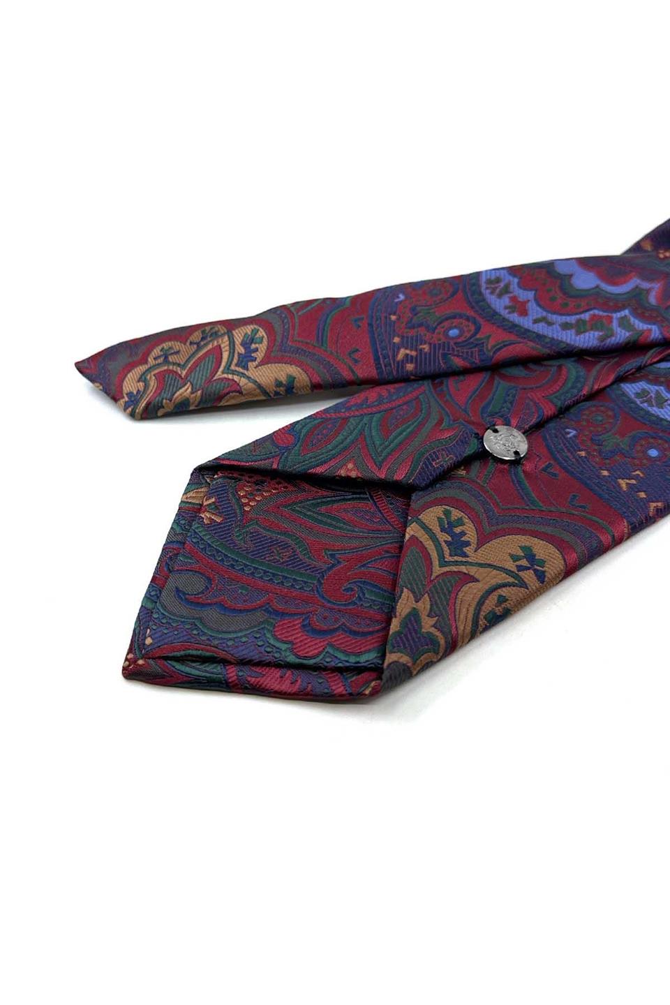 Bordo - Çok Renkli Şal Desen Mendilli Klasik Kravat KK13318