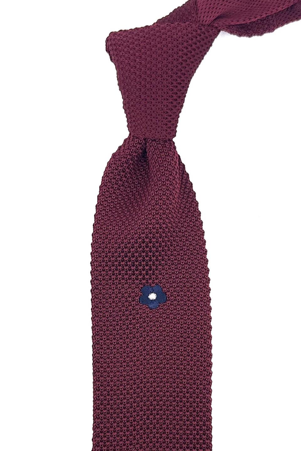 Bordo Düz Çiçek Motifli Örgü Kravat ÖR8322