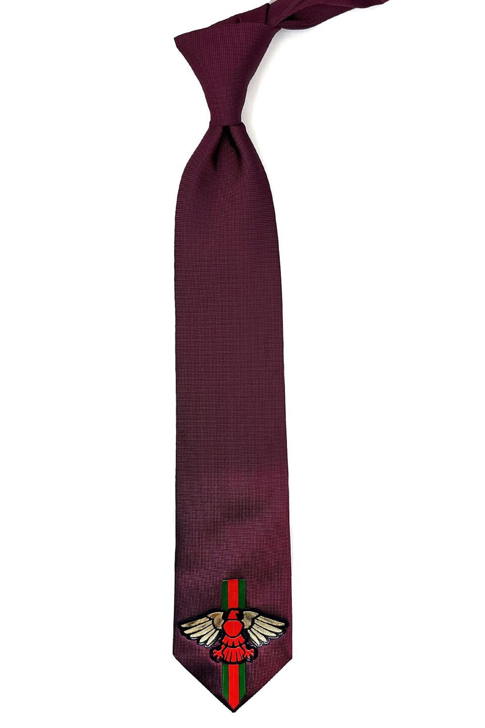 Bordo Düz Kartal Arma Baskılı Kravat KK11686