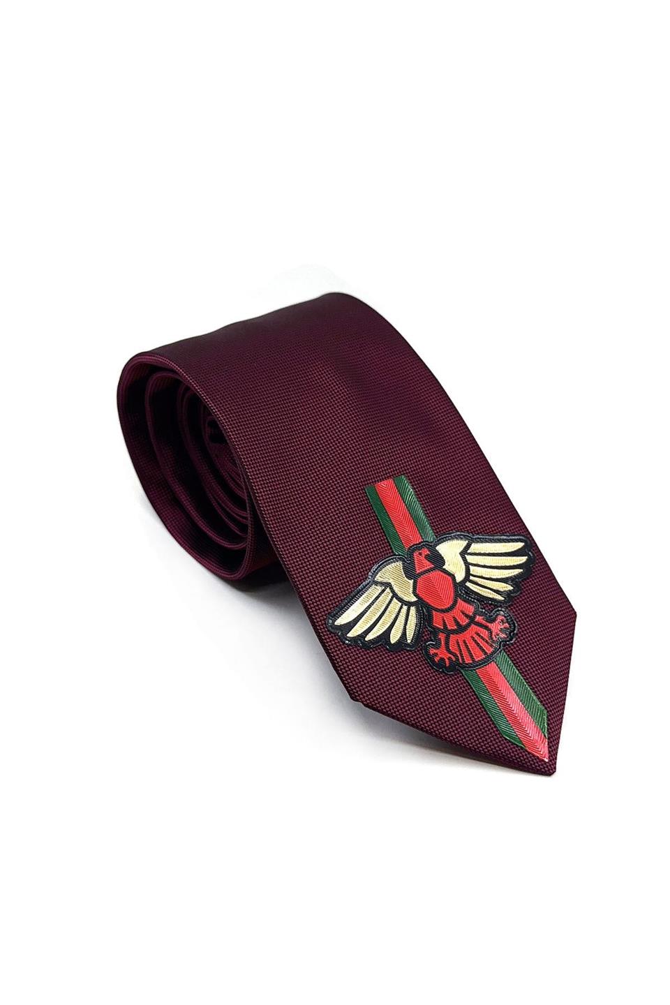 Bordo Düz Kartal Arma Baskılı Kravat KK11686