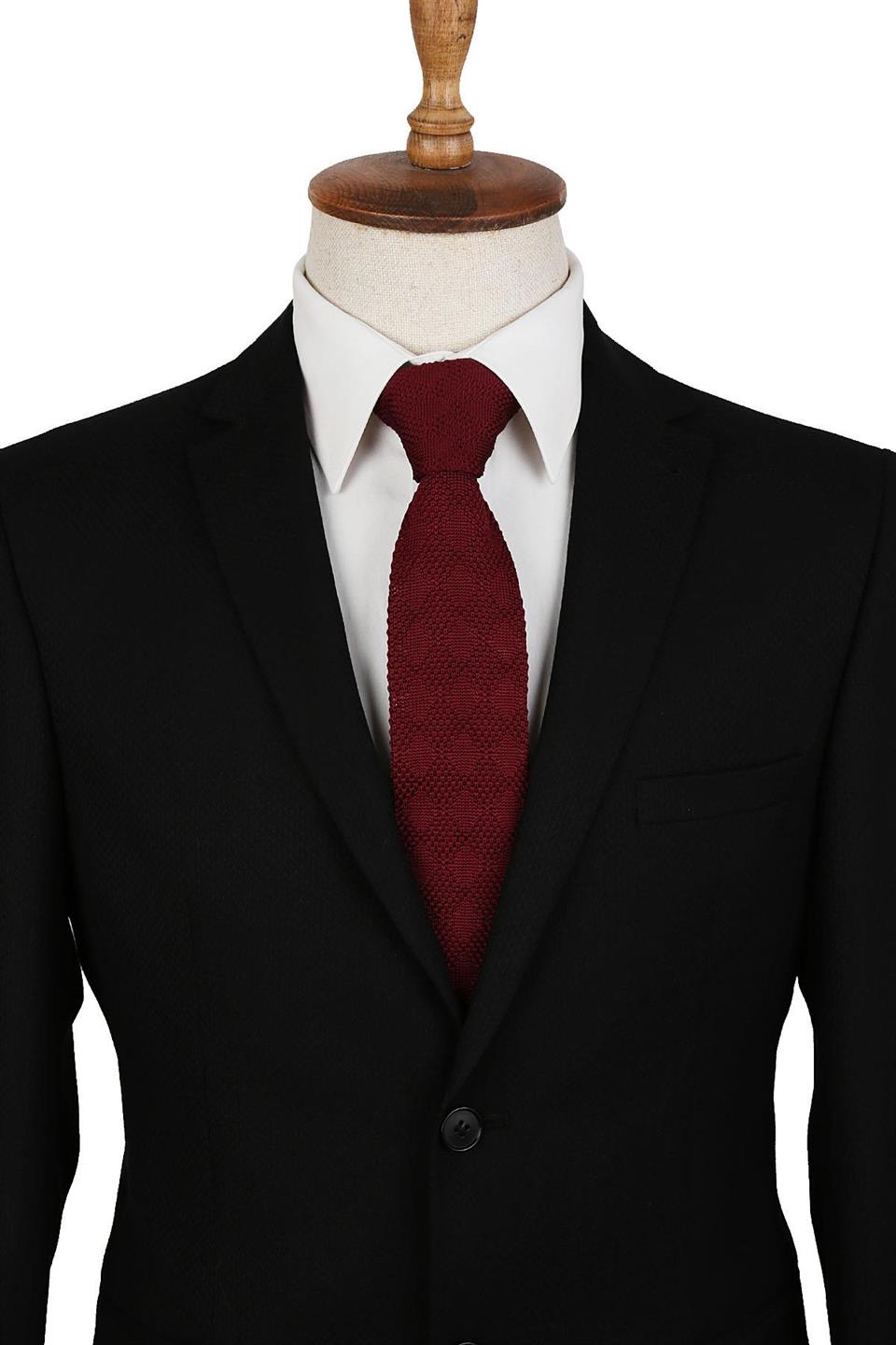Bordo Düz  Örgü Kravat 8037