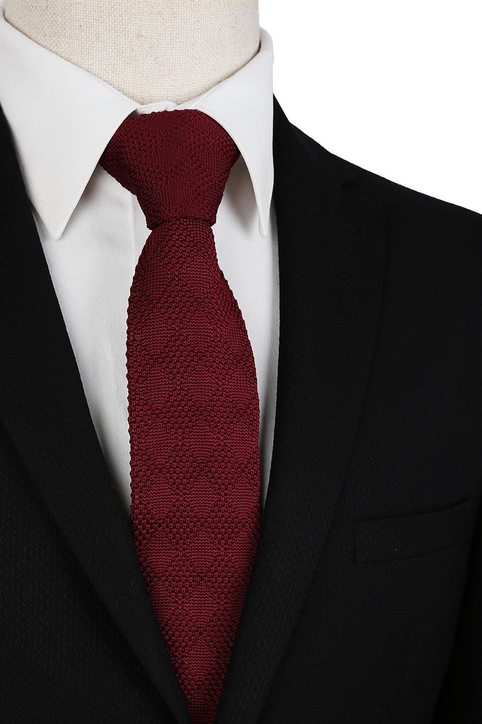 Bordo Düz  Örgü Kravat 8037
