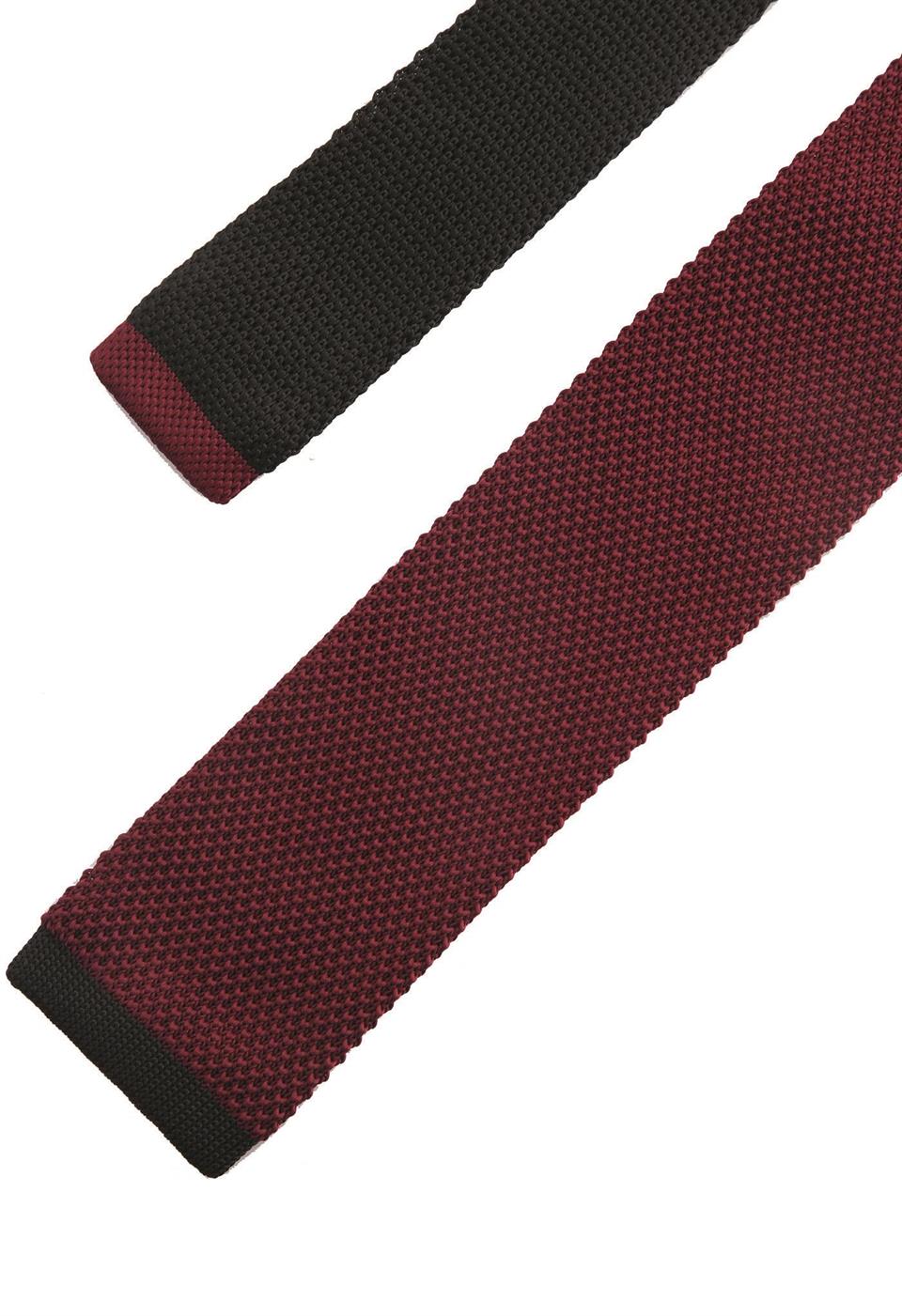 Bordo Düz Siyah Detaylı Örgü Kravat 8246