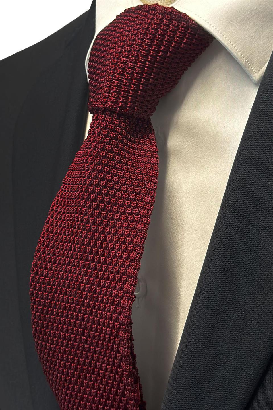 Bordo Düz Üçgen Örgü Kravat ÖR8320