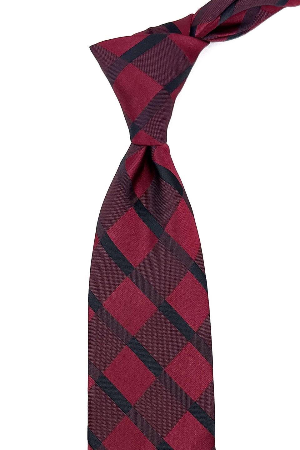 Bordo Ekose Desen Mendilli Klasik Kravat KK11170