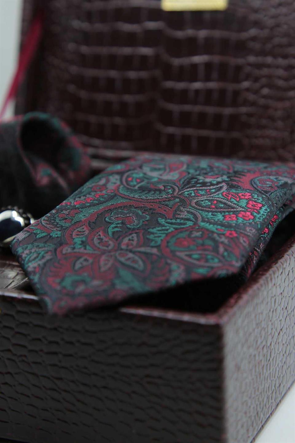 Bordo Erkek Hediye Kutusu - Kravat Kol Düğmesi Kravat İğnesi KMK129