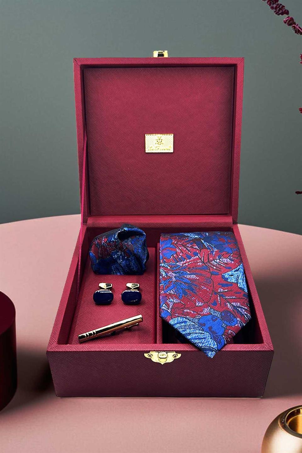 Bordo Erkek Hediye Kutusu - Kravat Kol Düğmesi Kravat İğnesi KMK47