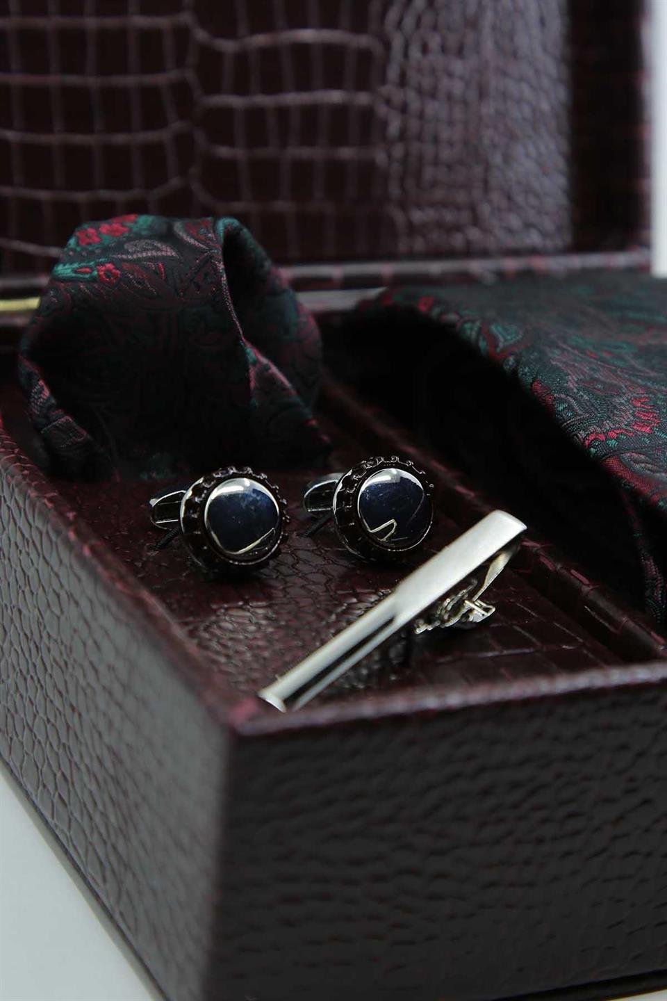 Bordo Erkek Hediye Kutusu - Kravat Kol Düğmesi Kravat İğnesi KMK129