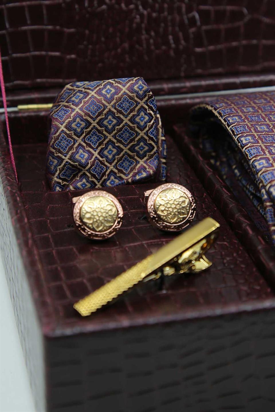 Bordo Erkek Hediye Kutusu - Kravat Kol Düğmesi Kravat İğnesi KMK115