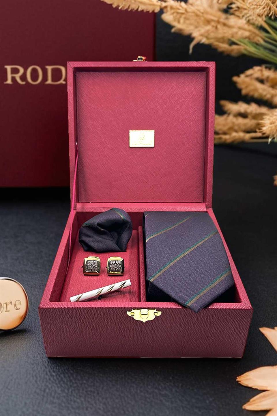 Bordo Erkek Hediye Kutusu - Kravat Kol Düğmesi Kravat İğnesi KMK59