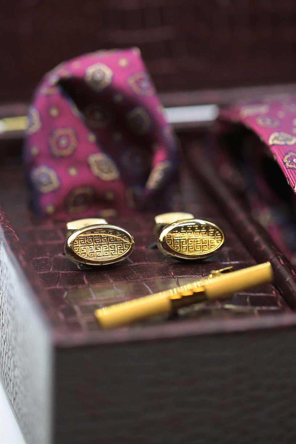 Bordo Erkek Hediye Kutusu - Kravat Kol Düğmesi Kravat İğnesi KMK44