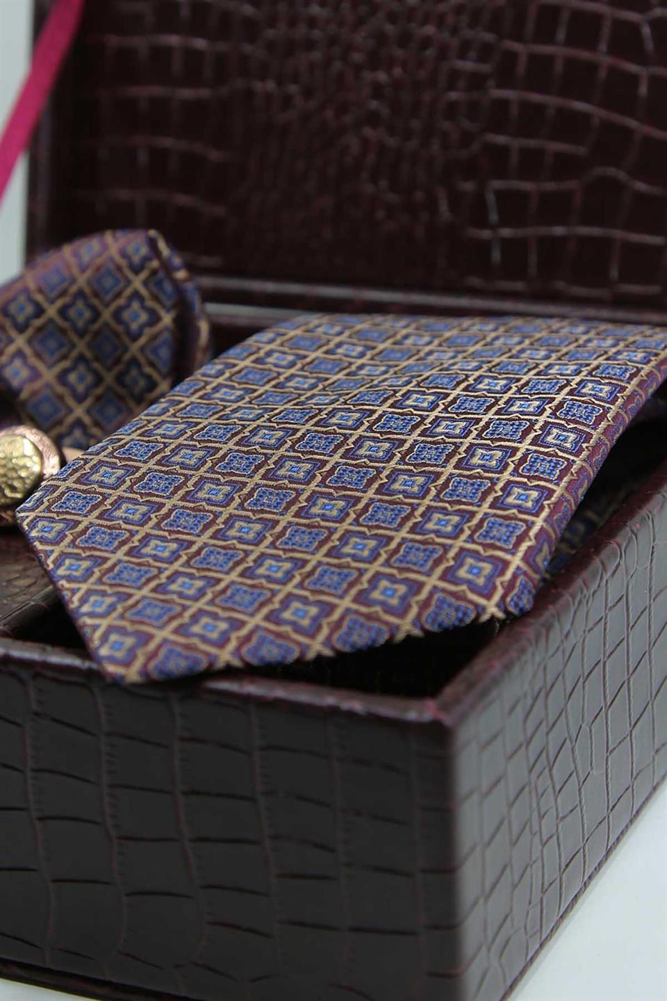 Bordo Erkek Hediye Kutusu - Kravat Kol Düğmesi Kravat İğnesi KMK115