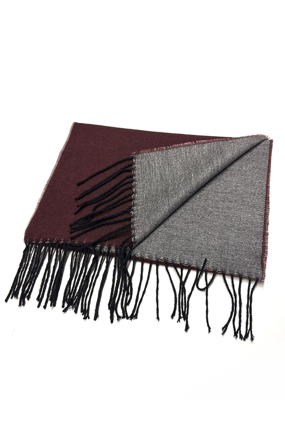 Bordo - Gri Çift Taraflı Düz Erkek Kaşkol K314