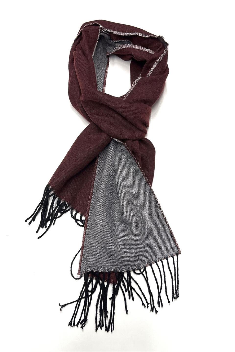 Bordo - Gri Çift Taraflı Düz Erkek Kaşkol K314