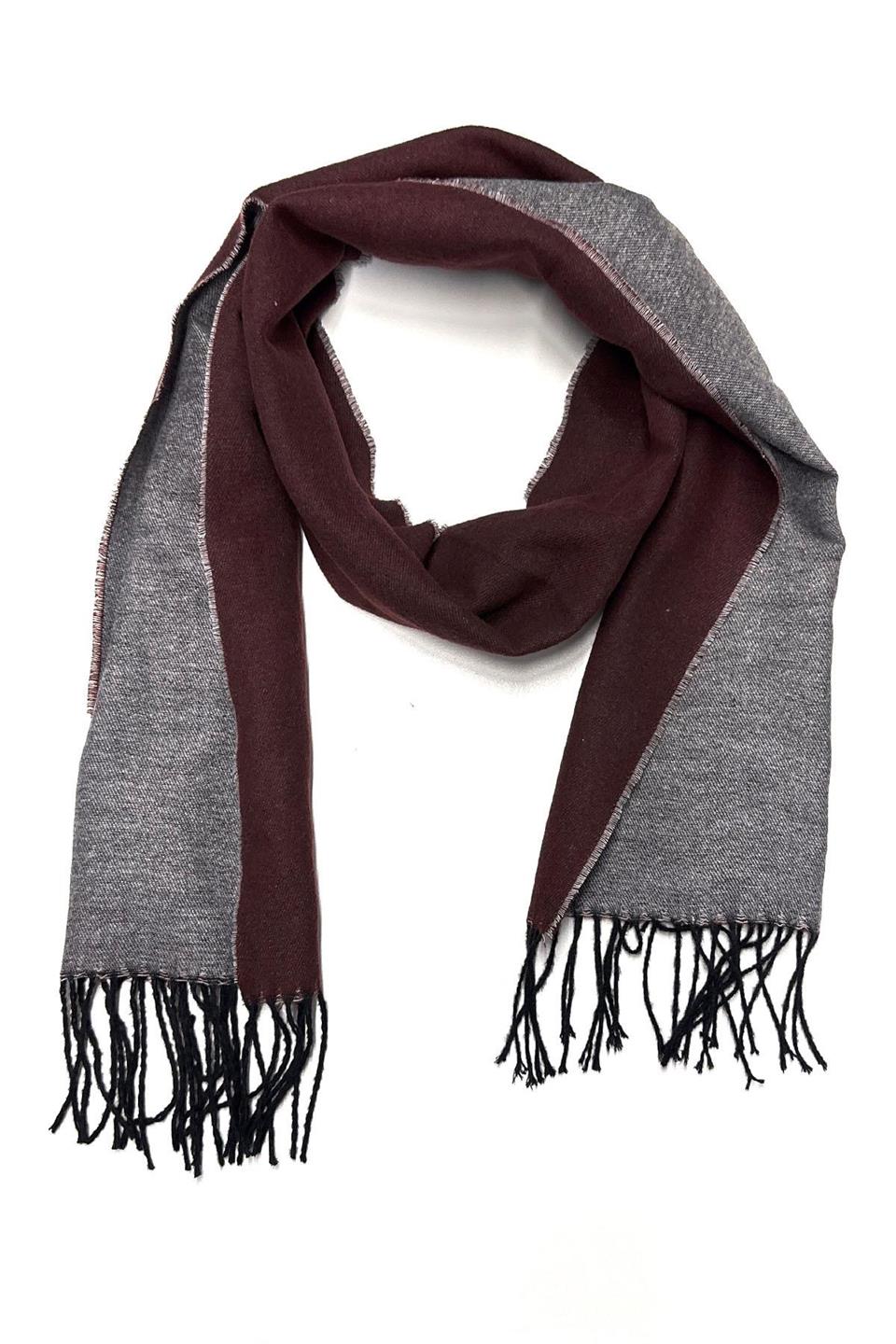 Bordo - Gri Çift Taraflı Düz Erkek Kaşkol K314