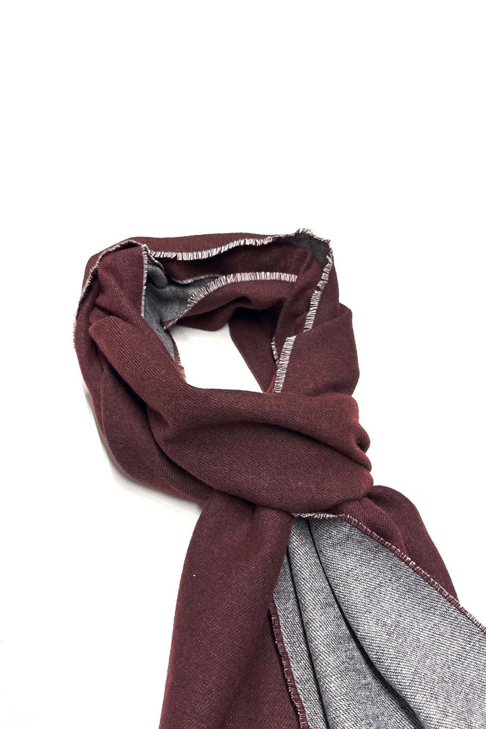 Bordo - Gri Çift Taraflı Düz Erkek Kaşkol K314