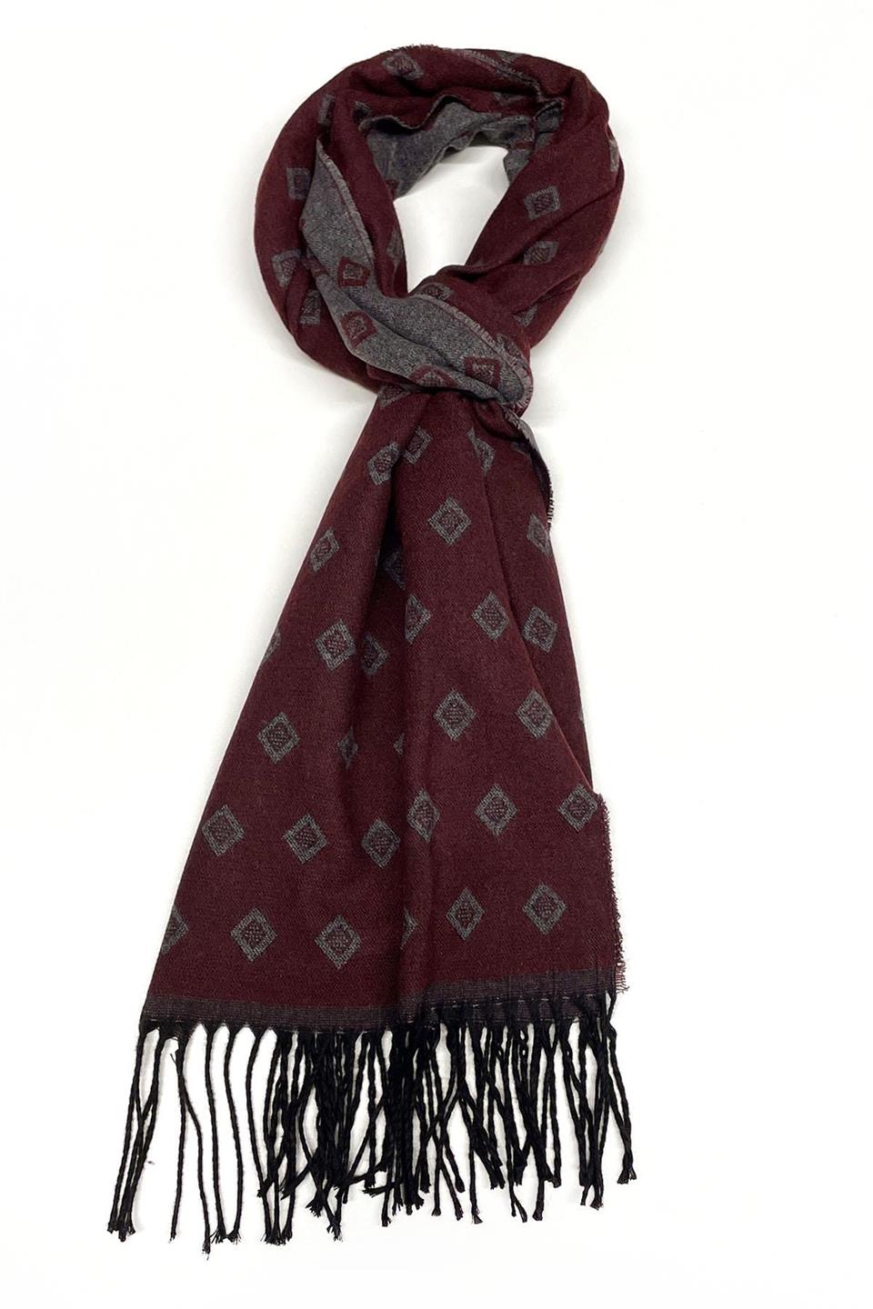 Bordo - Gri Çift Taraflı Erkek Kaşkol K400