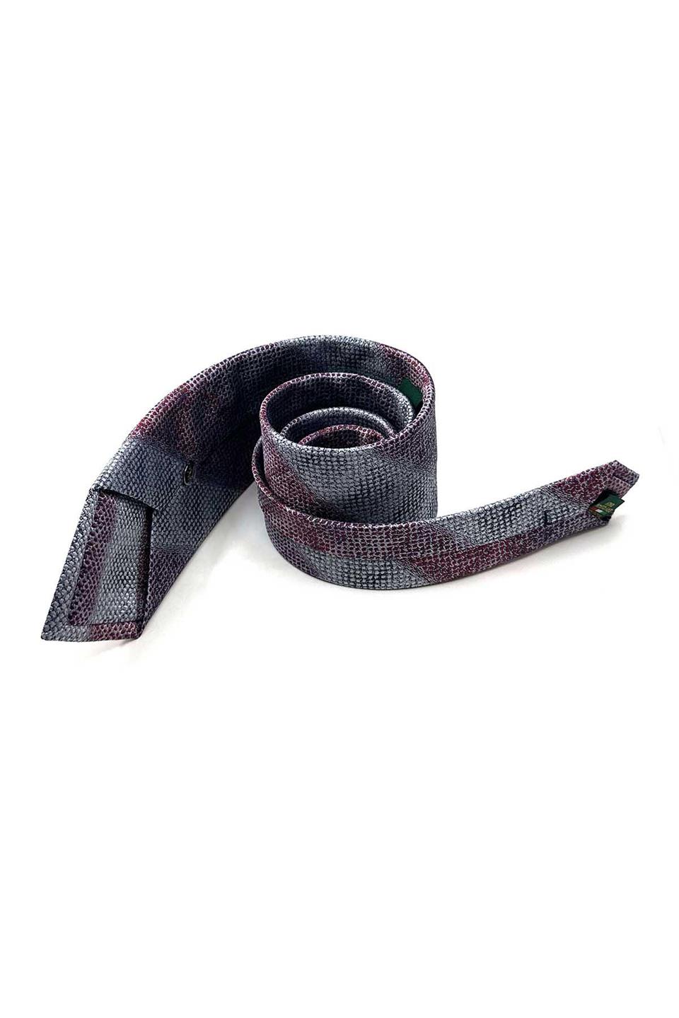 Bordo - Gri Çizgi Desen Mendilli Klasik Kravat KK13071