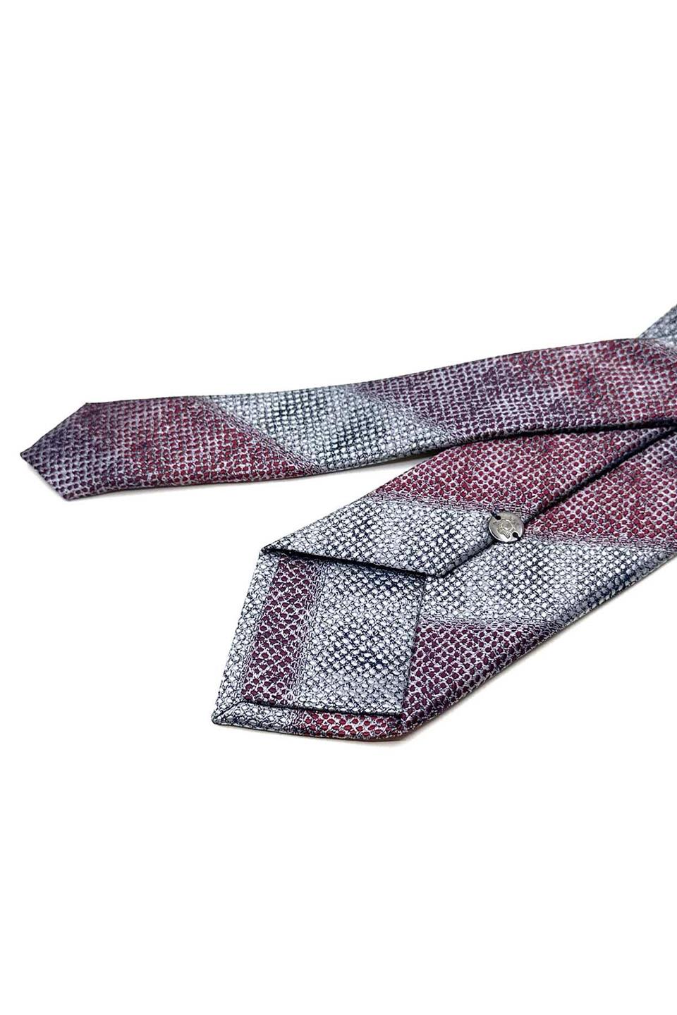 Bordo - Gri Çizgi Desen Mendilli Klasik Kravat KK13071