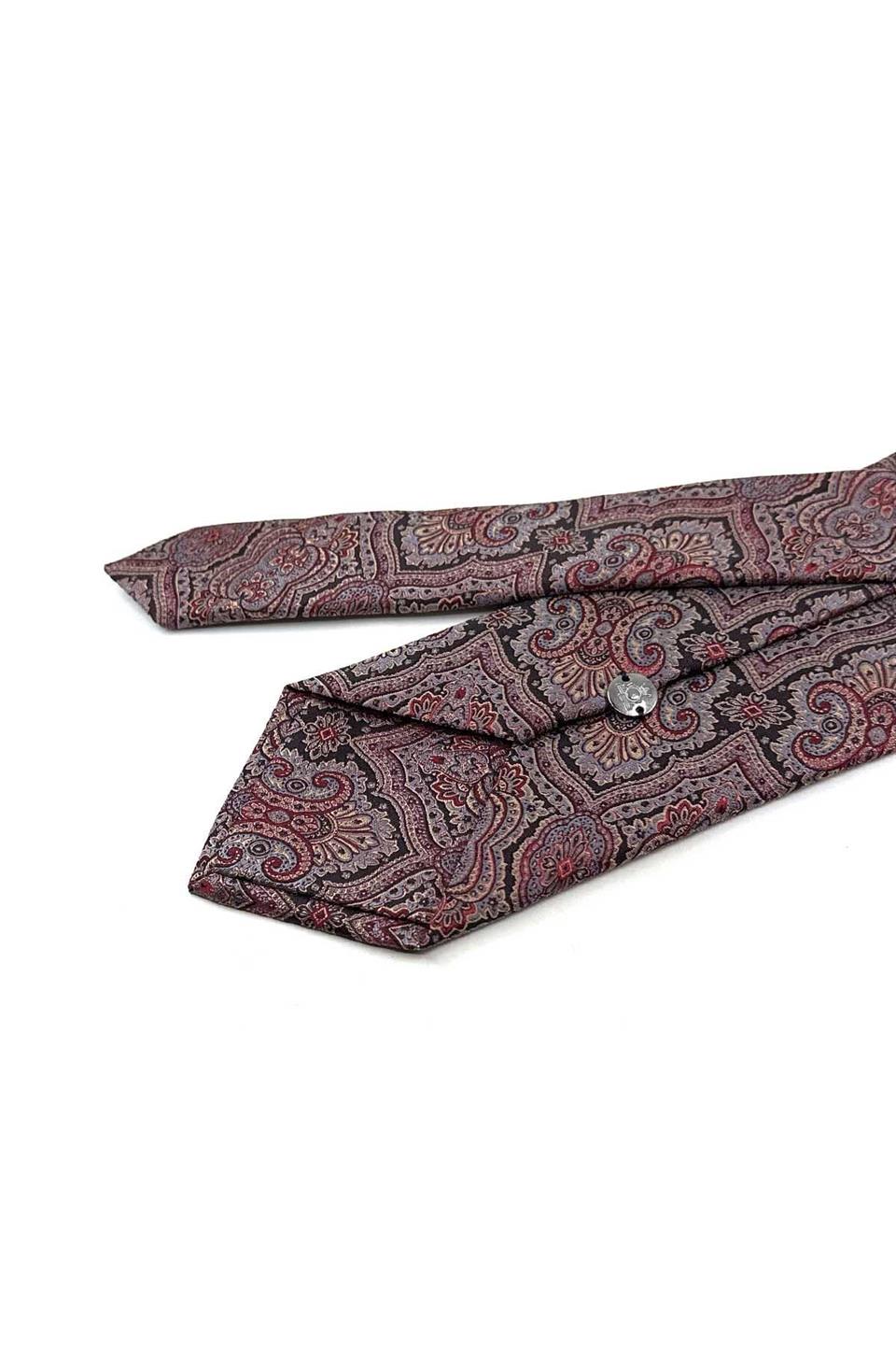 Bordo - Gri Motif Desen Mendilli Klasik Kravat KK13327