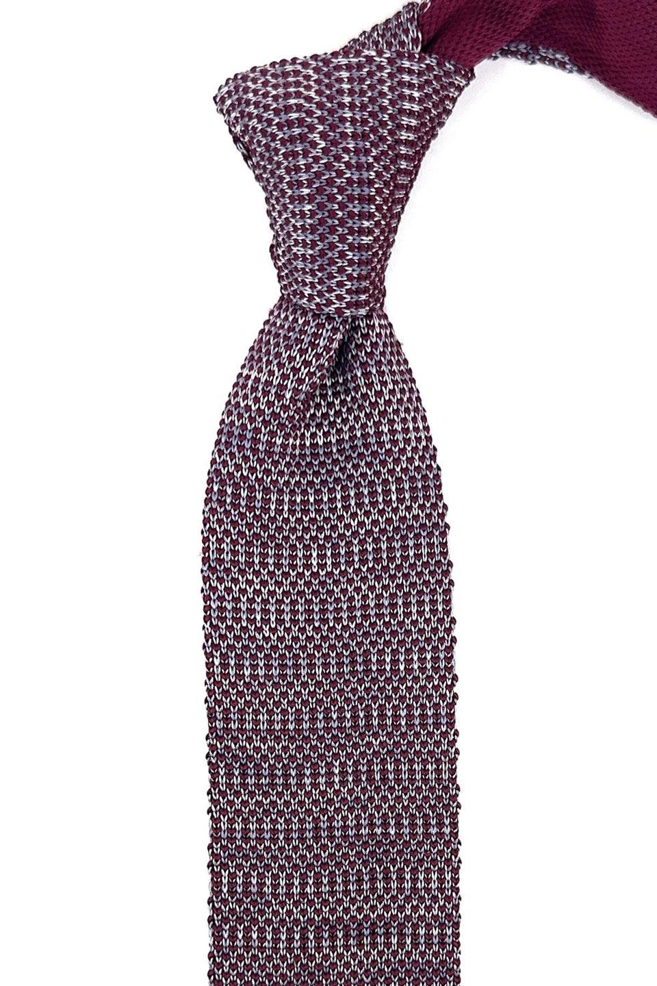 Bordo - Gri Örgü Kravat ÖR8317