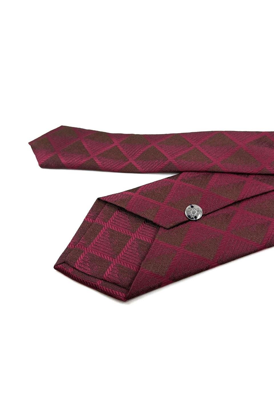 Bordo Kare Desen Mendilli Klasik Kravat KK11349