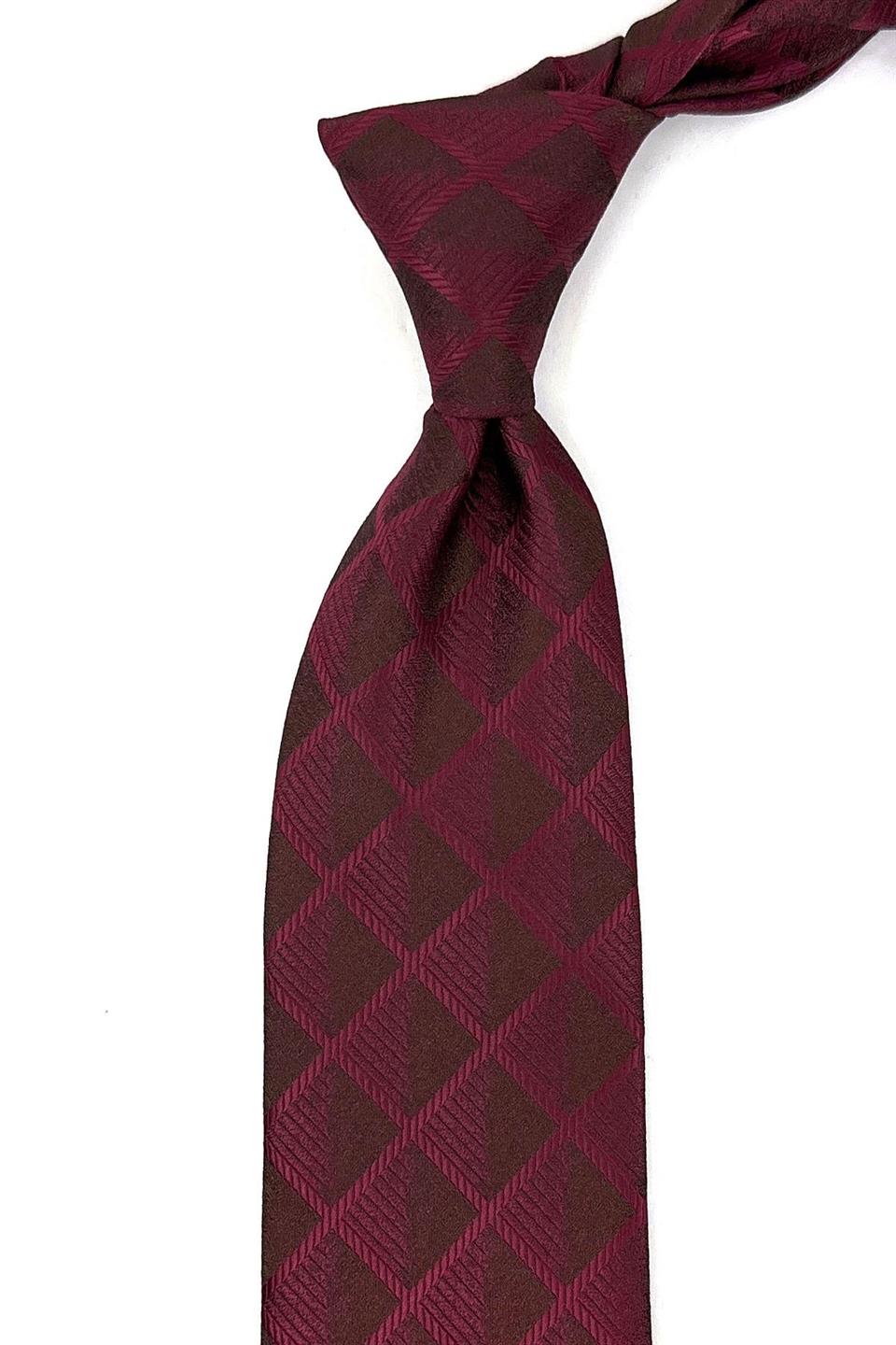 Bordo Kare Desen Mendilli Klasik Kravat KK11349