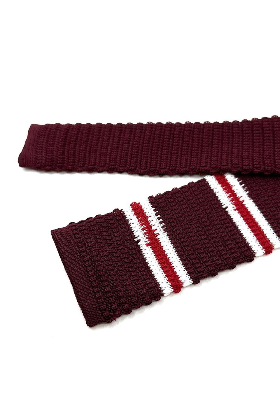 Bordo - Kırmızı Çizgili Örgü Kravat ÖR8371