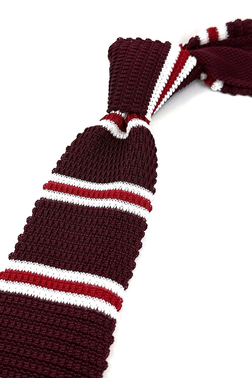 Bordo - Kırmızı Çizgili Örgü Kravat ÖR8371