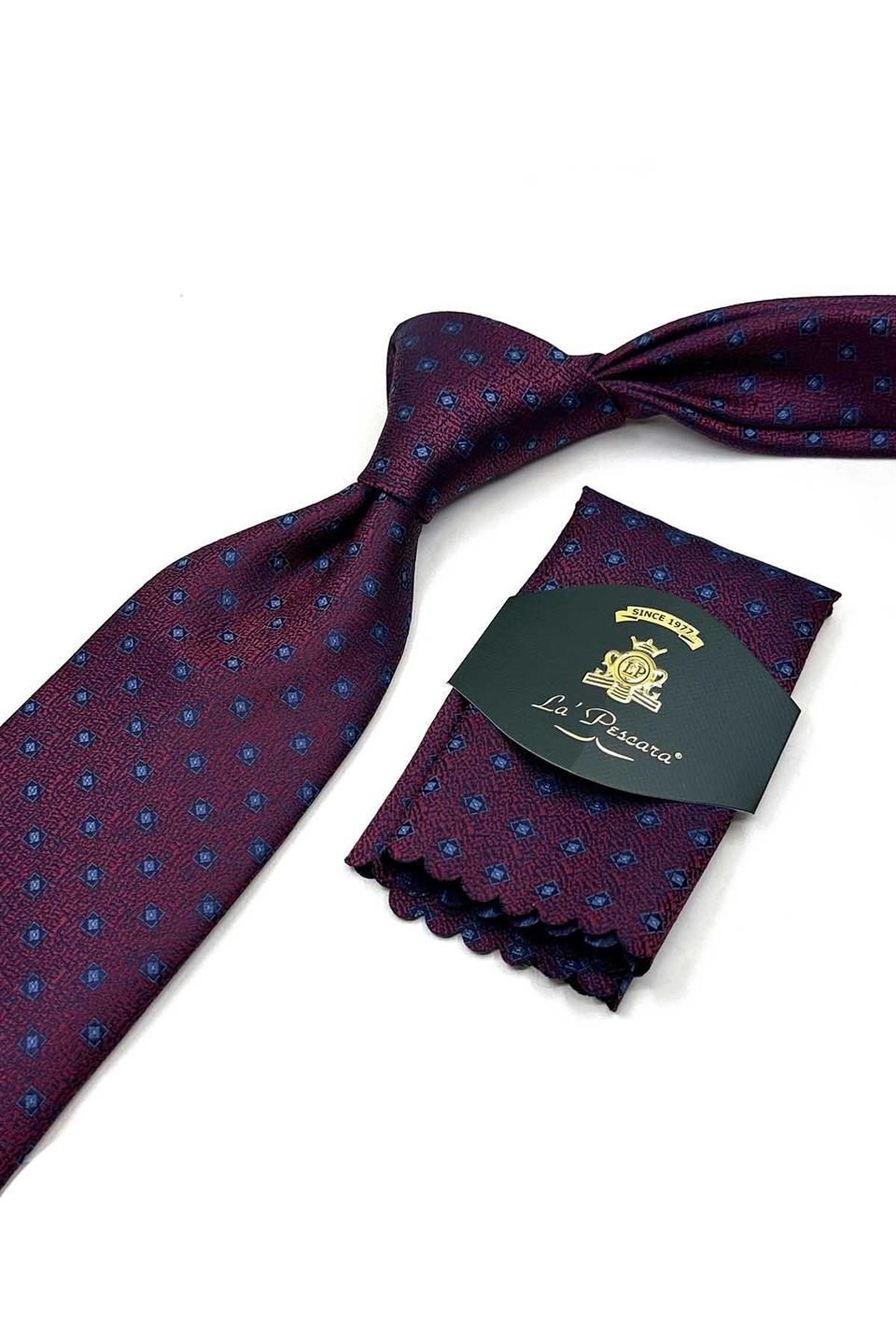 Bordo Küçük Desen Mendilli Klasik Kravat KK13513