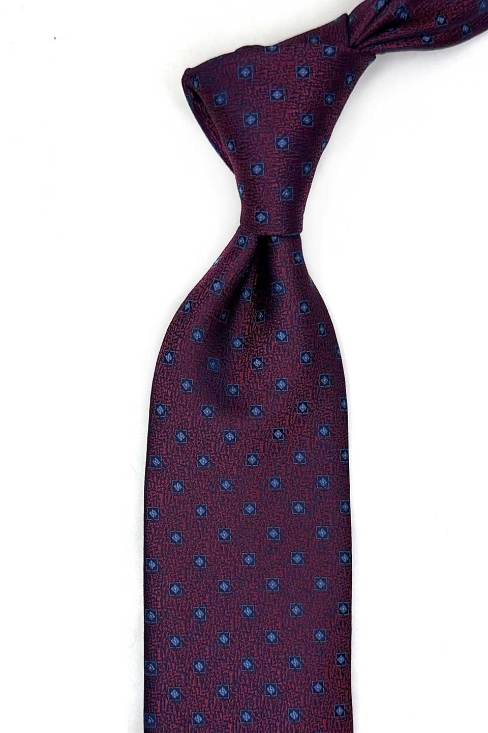 Bordo Küçük Desen Mendilli Klasik Kravat KK13513