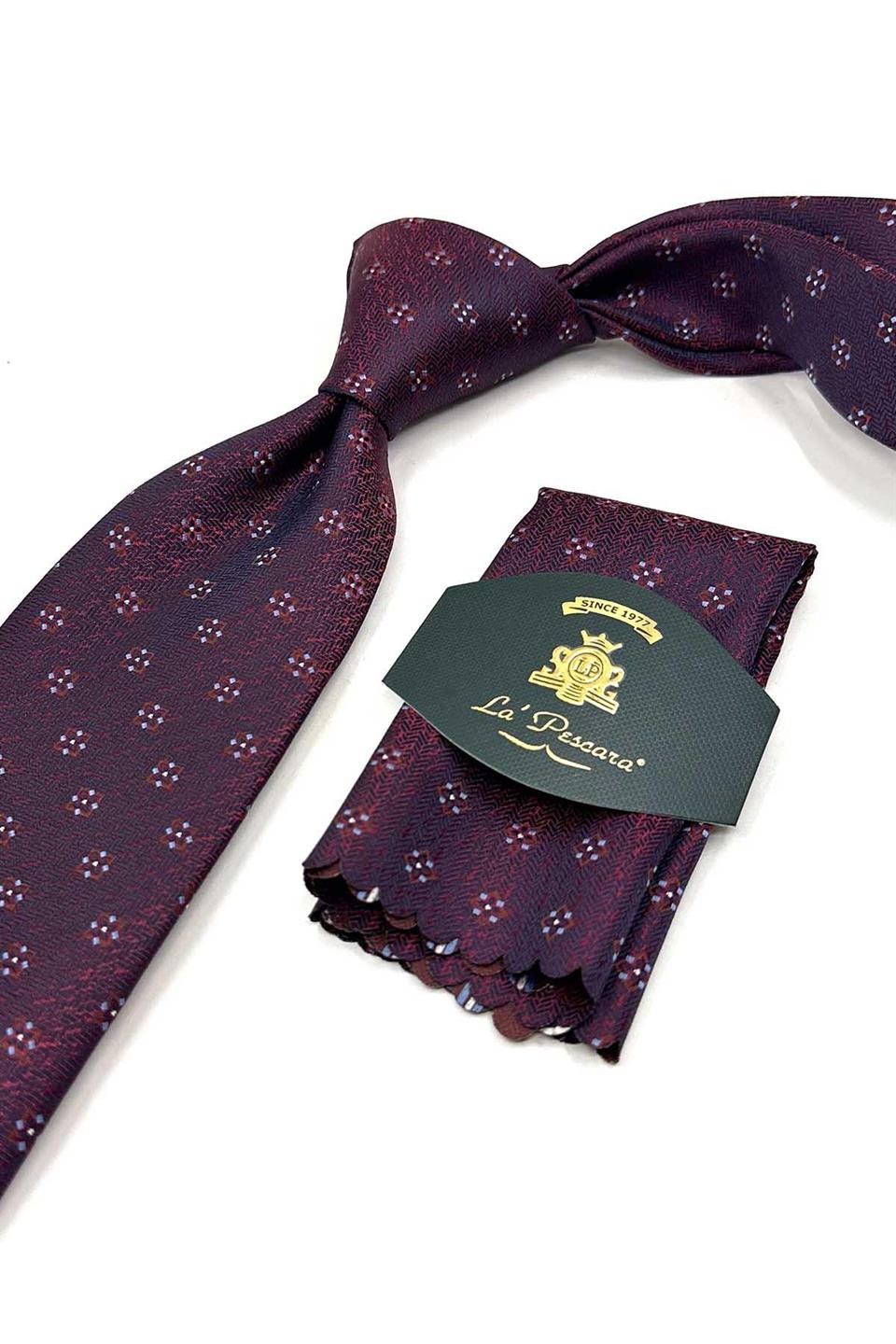 Bordo Küçük Desen Mendilli Klasik Kravat KK13678