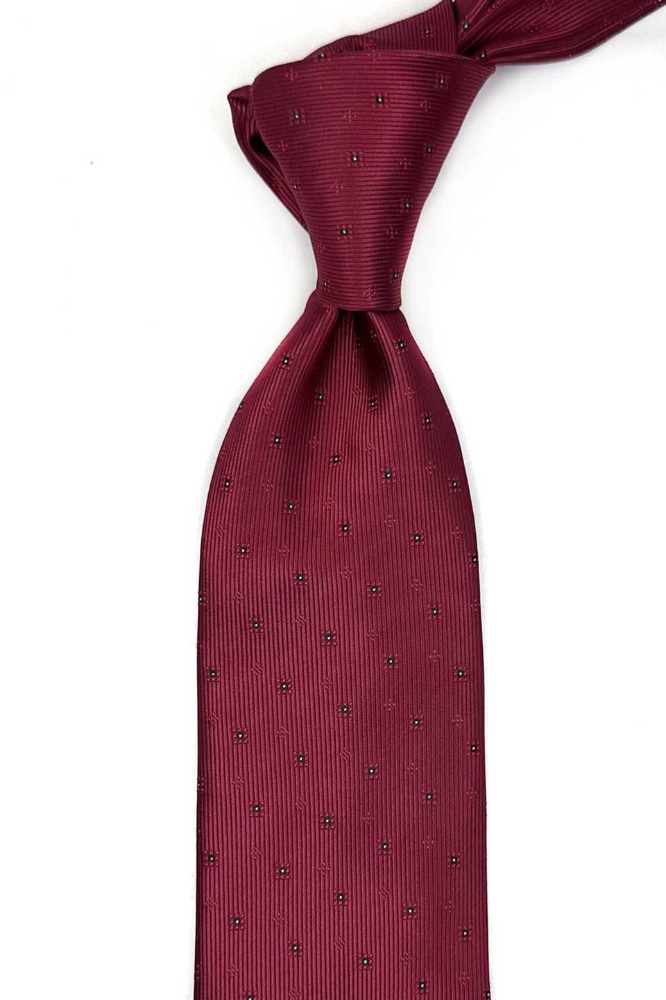 Bordo Küçük Desen Mendilli Klasik Kravat KK13492
