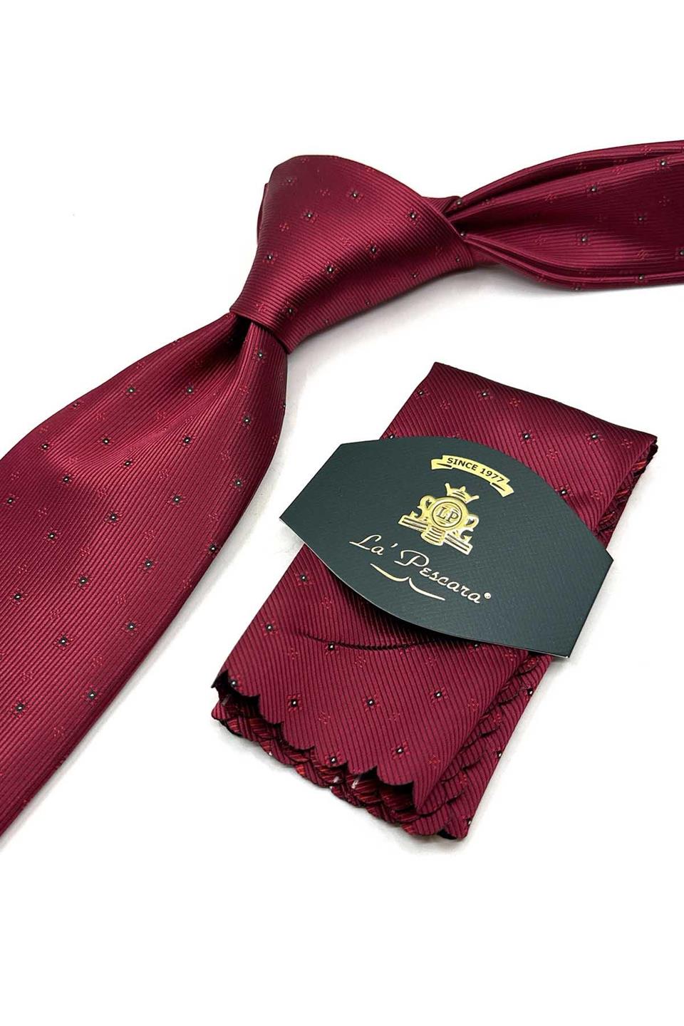 Bordo Küçük Desen Mendilli Klasik Kravat KK13492