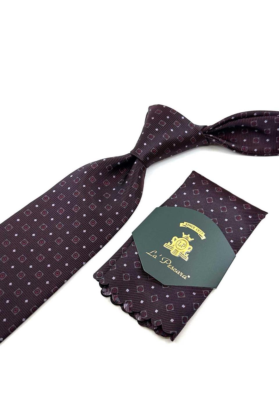 Bordo Küçük Desen Mendilli Klasik Kravat KK12514