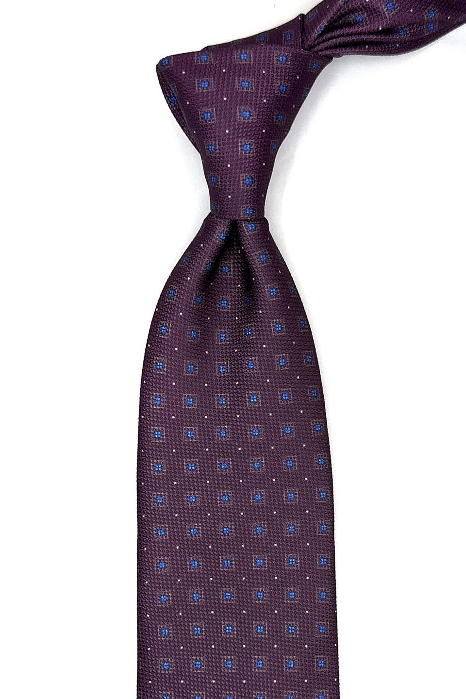 Bordo Küçük Desen Mendilli Klasik Kravat KK11457