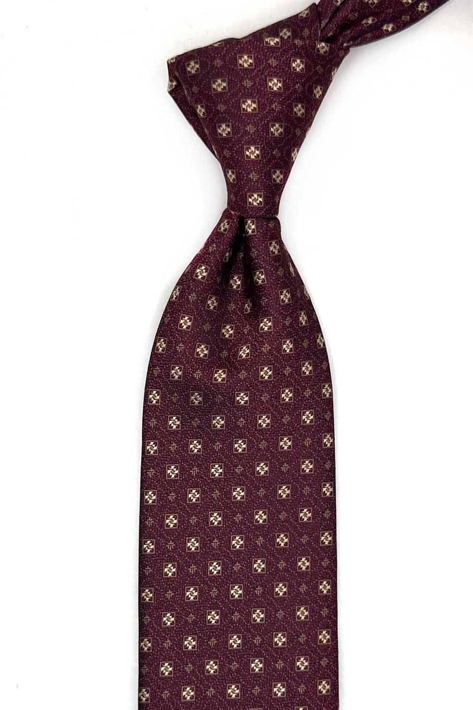 Bordo Küçük Desen Mendilli Klasik Kravat KK13627
