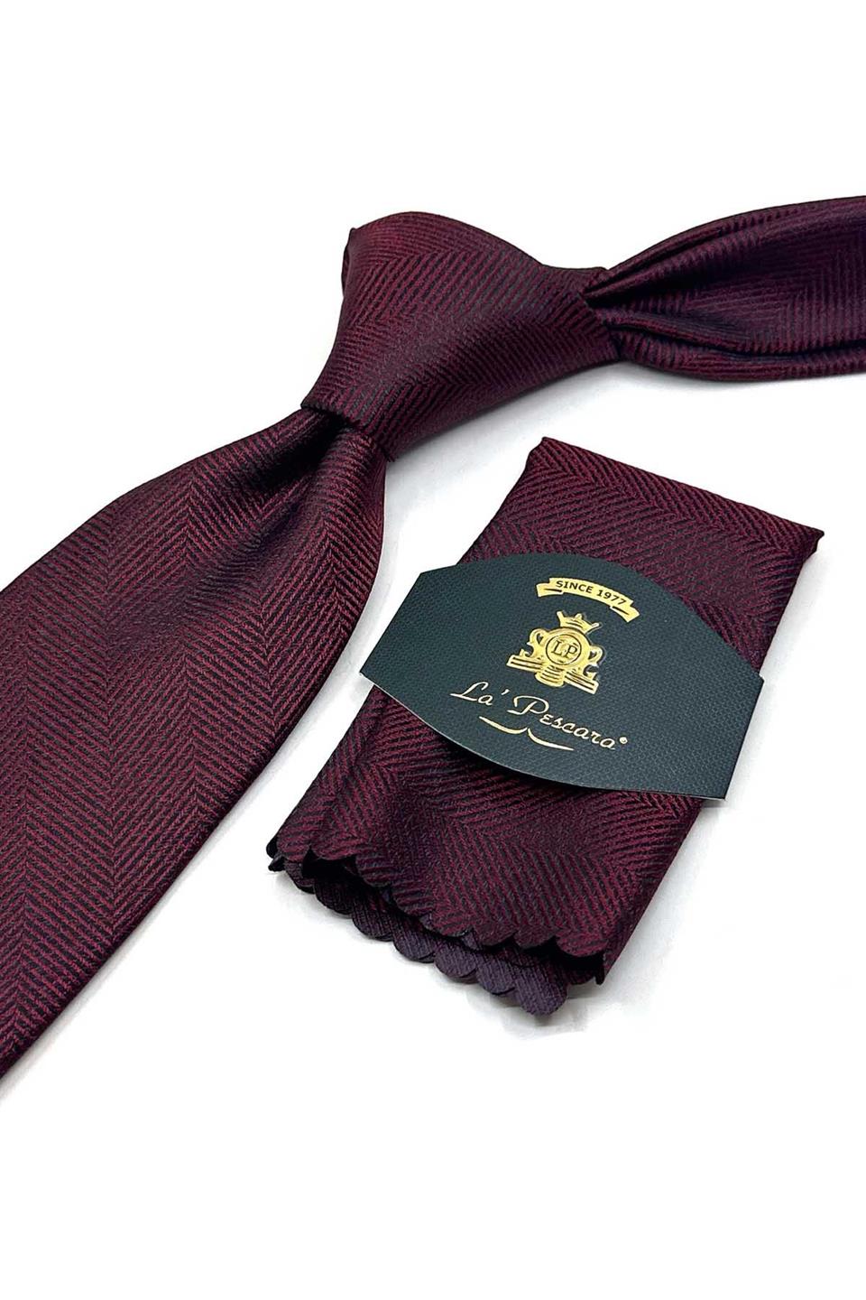 Bordo Kum Desen Mendilli Klasik Kravat KK13572