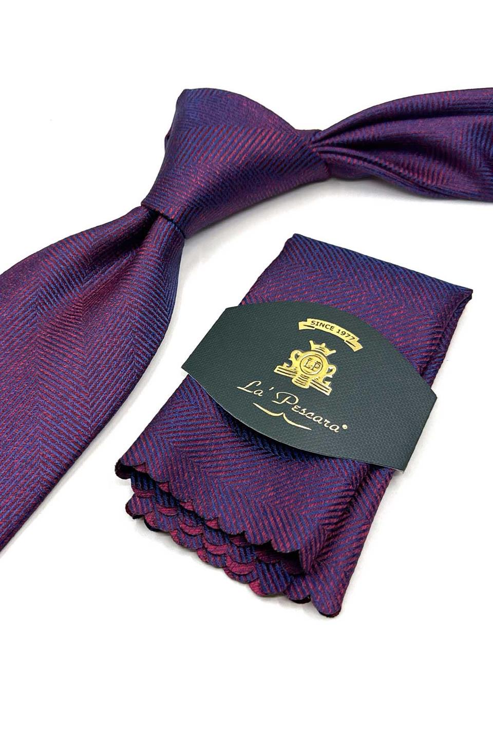 Bordo Kum Desen Mendilli Klasik Kravat KK13486