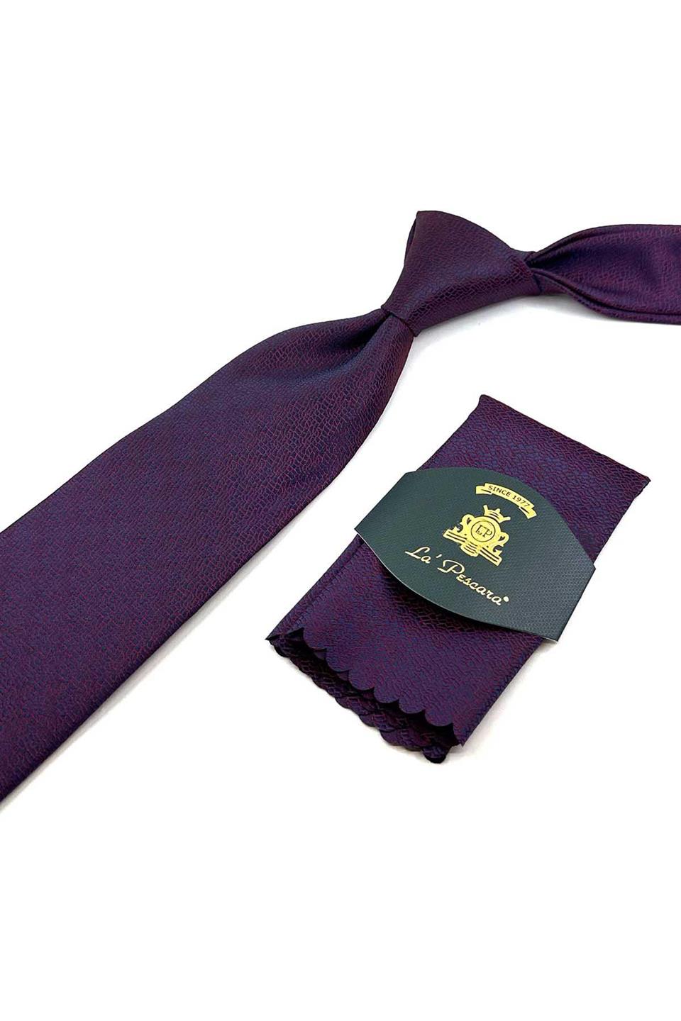 Bordo Kum Desen Mendilli Klasik Kravat KK12442