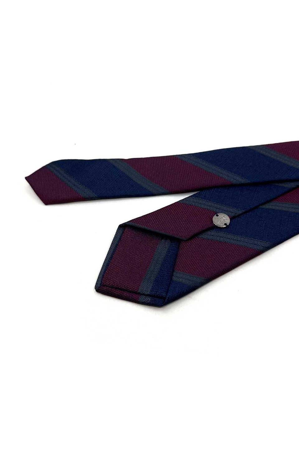 Bordo - Lacivert Çizgi Desen İnce Kravat SK8099