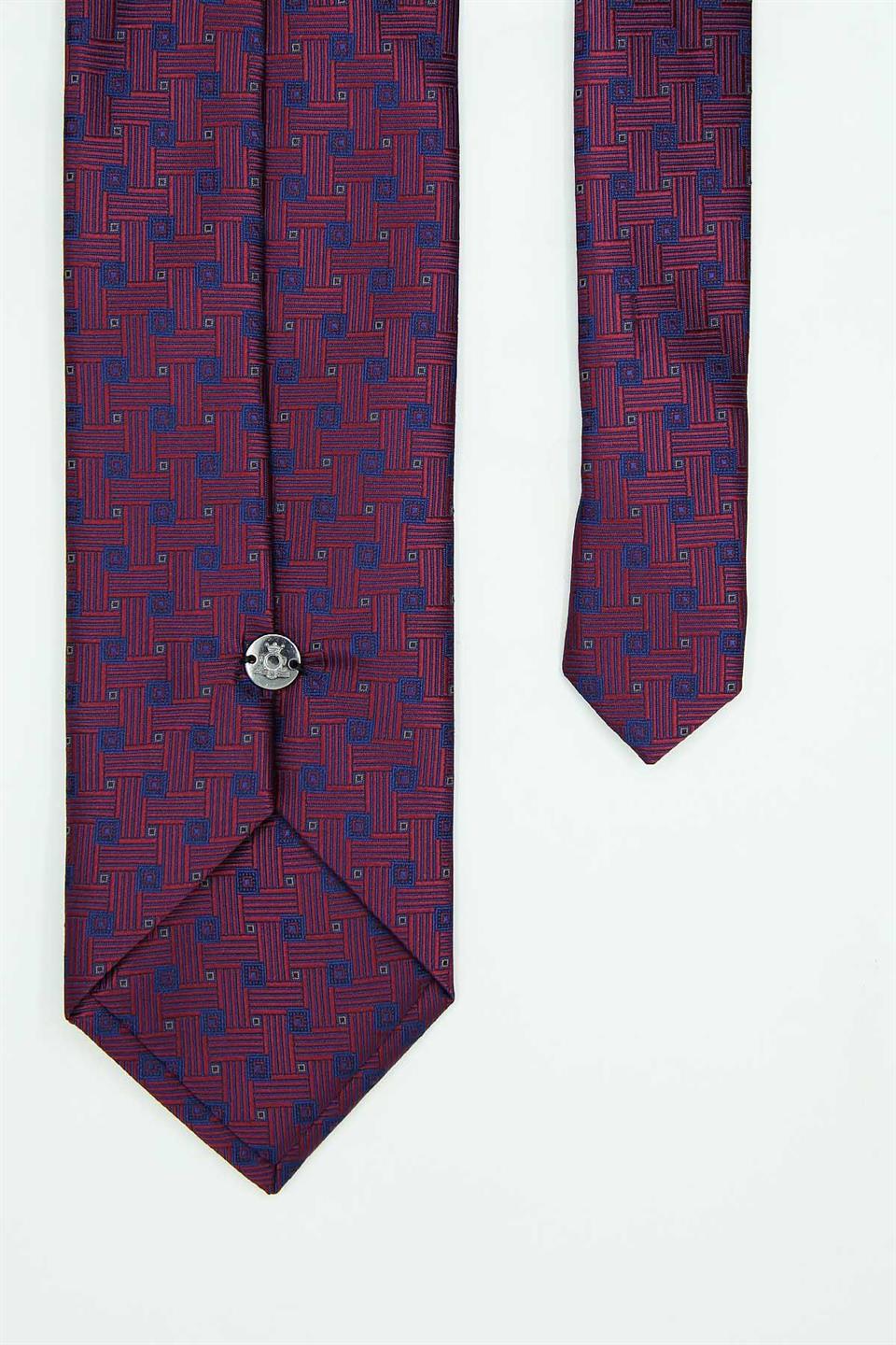Bordo - Lacivert Kare Kravat