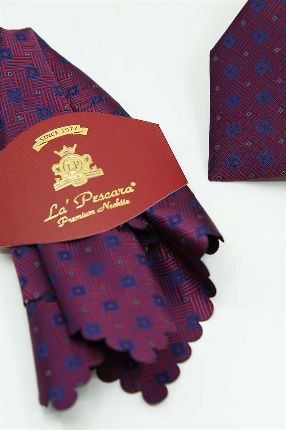 Bordo - Lacivert Kare Kravat