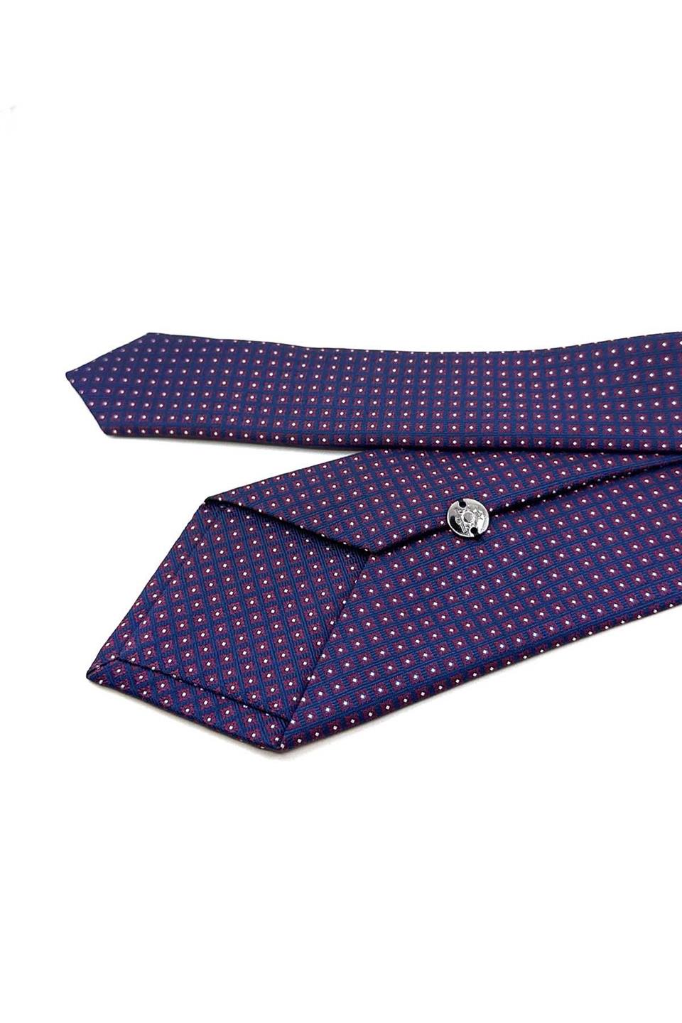 Bordo - Lacivert Küçük Desen Mendilli Klasik Kravat KK12383
